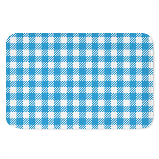 Azure Blue And White Gingham Print Indoor Door Mat