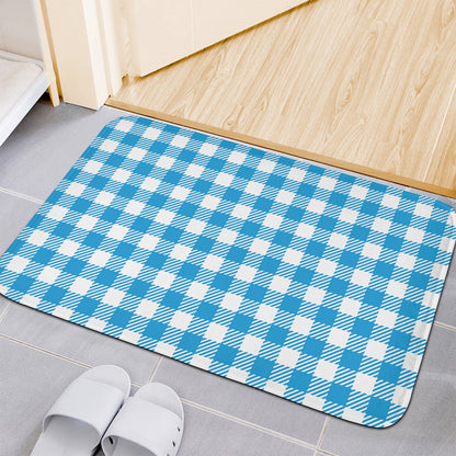 Azure Blue And White Gingham Print Indoor Door Mat