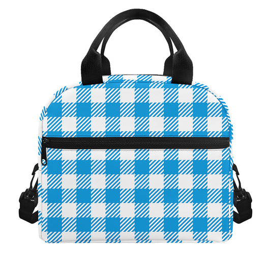Azure Blue And White Gingham Print Insulated Lunch Bag