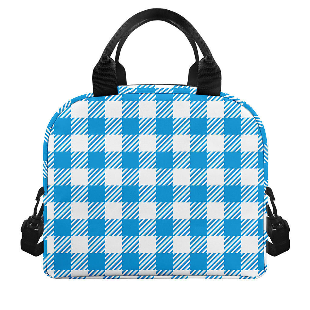 Azure Blue And White Gingham Print Insulated Lunch Bag