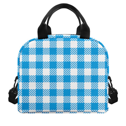 Azure Blue And White Gingham Print Insulated Lunch Bag