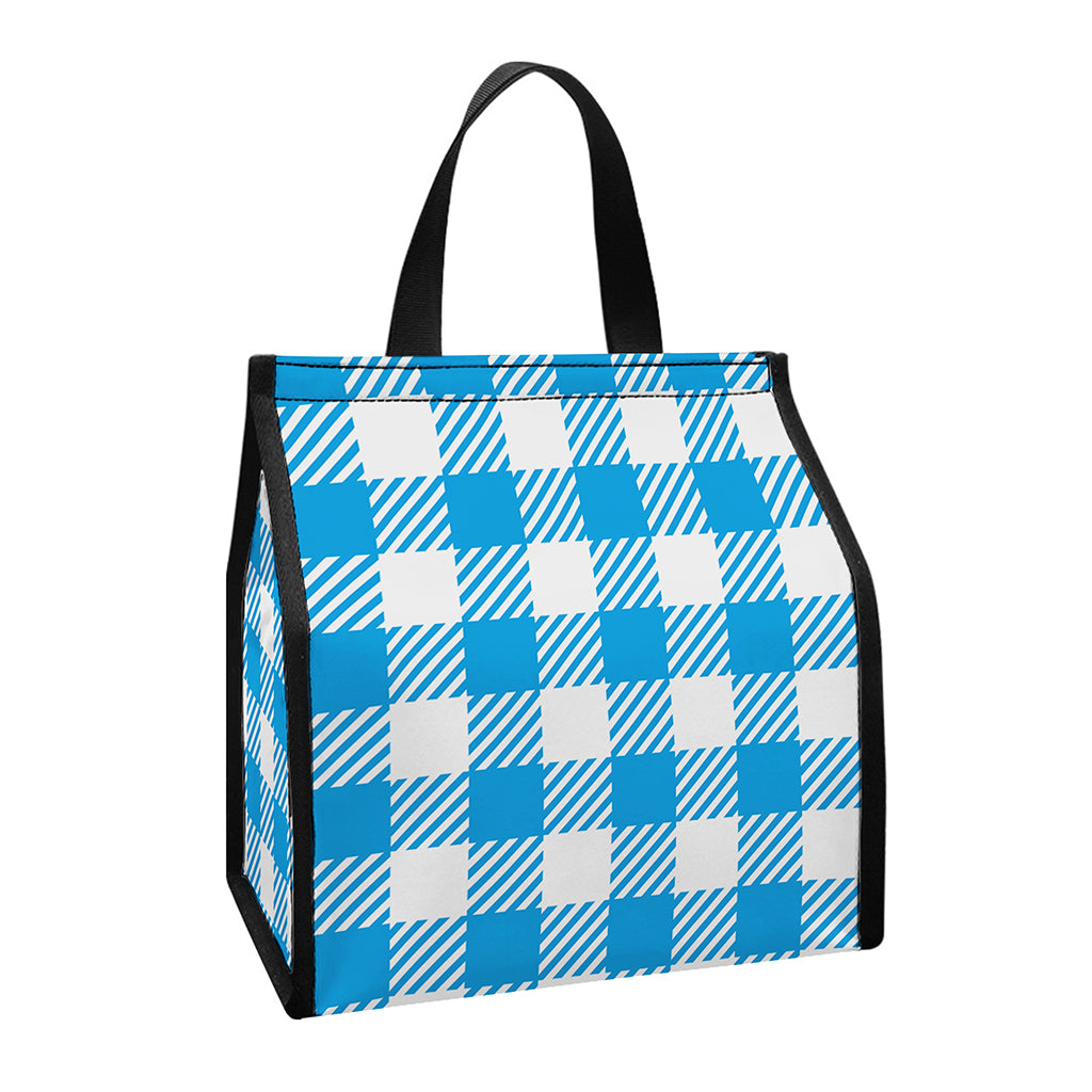 Azure Blue And White Gingham Print Insulated Lunch Tote