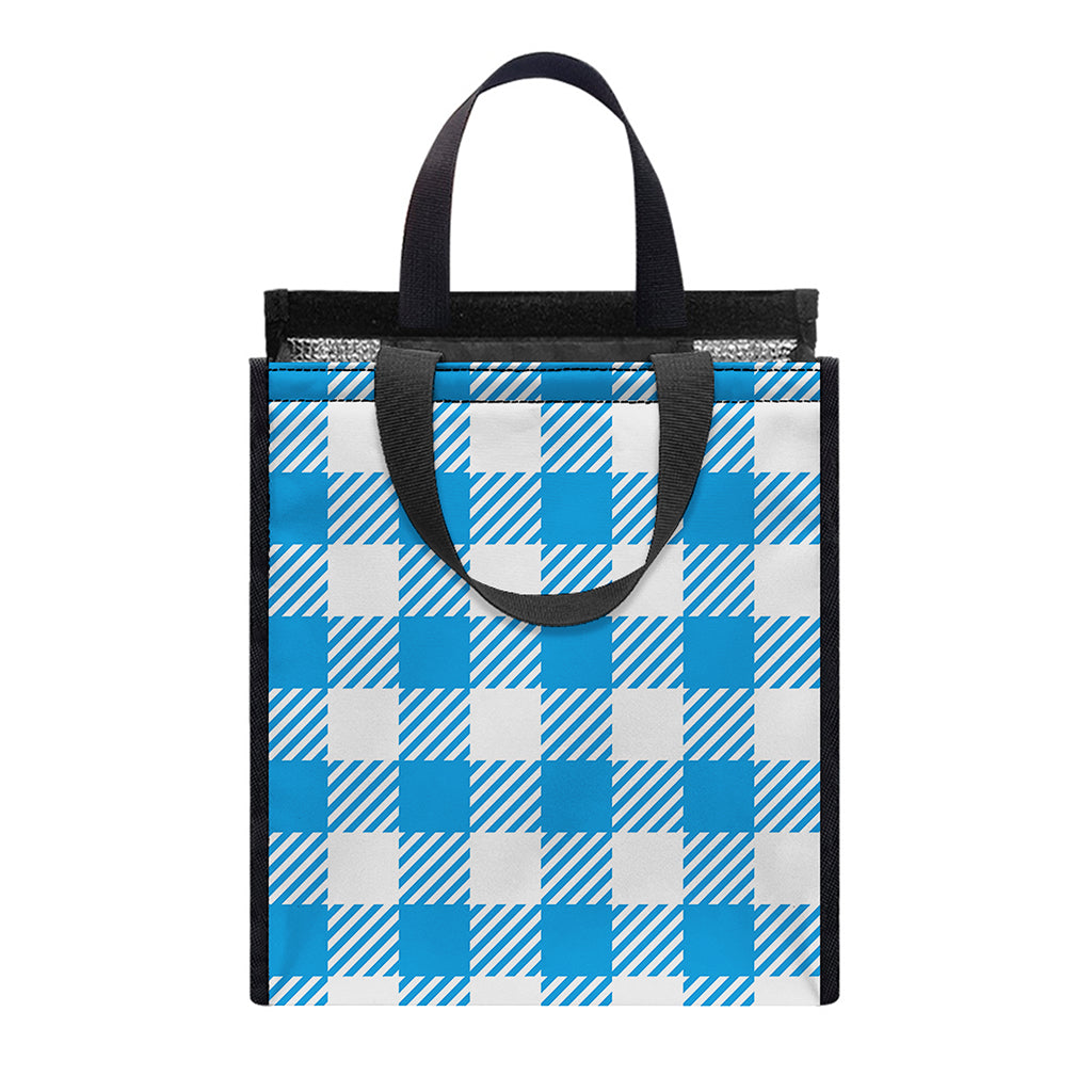 Azure Blue And White Gingham Print Insulated Lunch Tote
