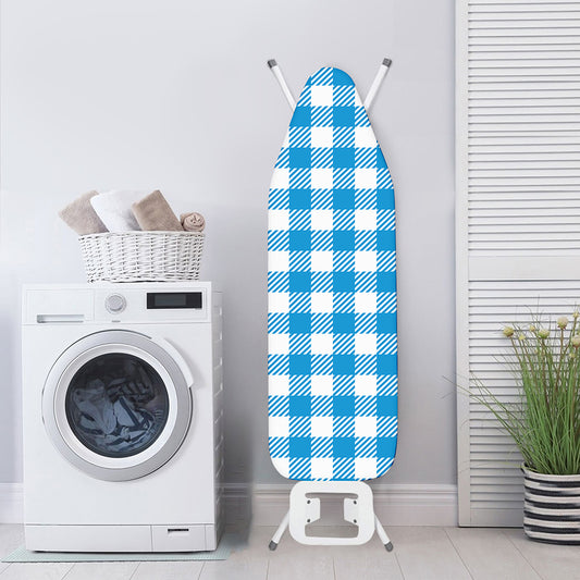 Azure Blue And White Gingham Print Ironing Board Cover