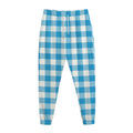 Azure Blue And White Gingham Print Jogger Pants