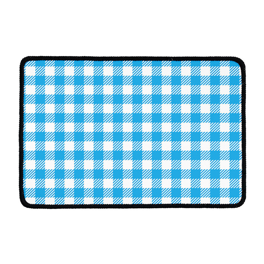 Azure Blue And White Gingham Print Kitchen Mat