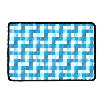 Azure Blue And White Gingham Print Kitchen Mat
