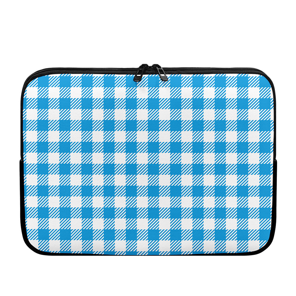 Azure Blue And White Gingham Print Laptop Sleeve