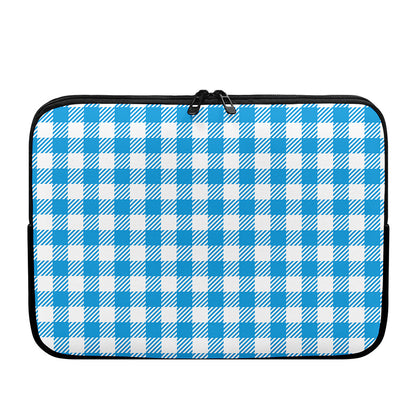 Azure Blue And White Gingham Print Laptop Sleeve