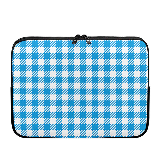 Azure Blue And White Gingham Print Laptop Sleeve