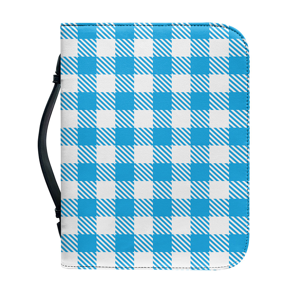 Azure Blue And White Gingham Print Leather Bible Cover