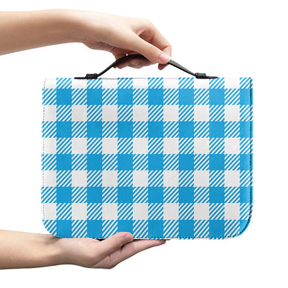 Azure Blue And White Gingham Print Leather Bible Cover
