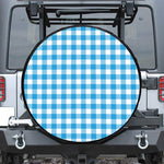 Azure Blue And White Gingham Print Leather Spare Tire Cover