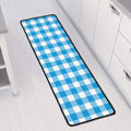 Azure Blue And White Gingham Print Long Kitchen Mat
