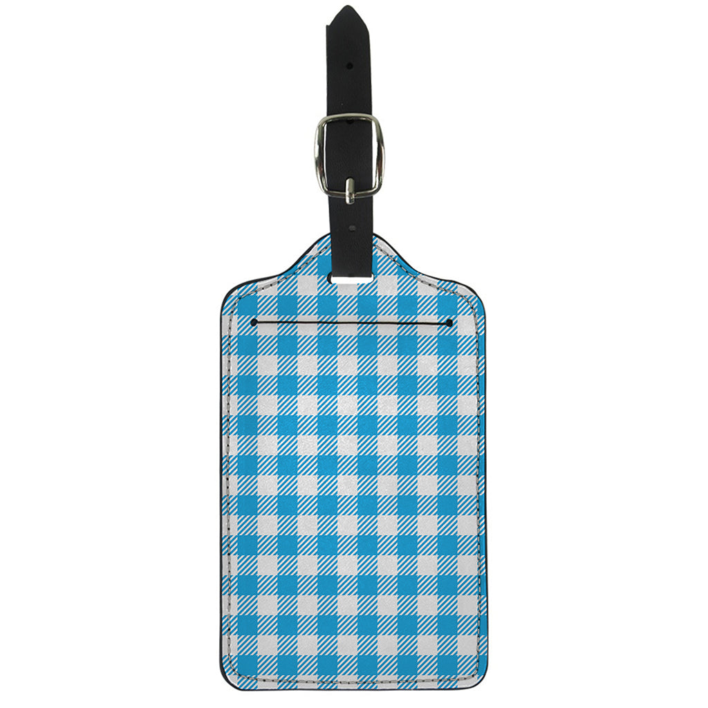 Azure Blue And White Gingham Print Luggage Tag