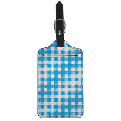 Azure Blue And White Gingham Print Luggage Tag