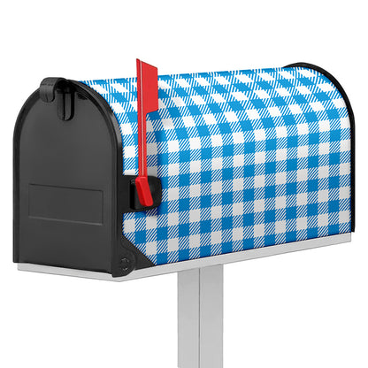 Azure Blue And White Gingham Print Mailbox Cover