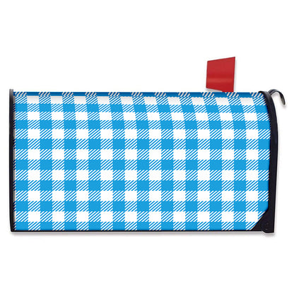 Azure Blue And White Gingham Print Mailbox Cover