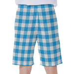 Azure Blue And White Gingham Print Men's Beach Shorts