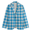 Azure Blue And White Gingham Print Men's Blazer