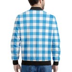 Azure Blue And White Gingham Print Men's Bomber Jacket