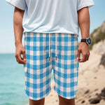 Azure Blue And White Gingham Print Men's Cargo Shorts