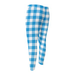 Azure Blue And White Gingham Print Men's Compression Pants