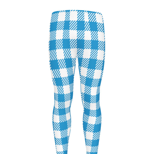 Azure Blue And White Gingham Print Men's leggings