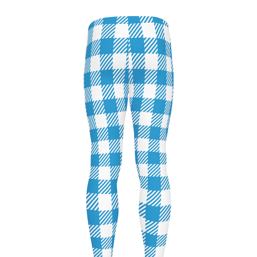 Azure Blue And White Gingham Print Men's leggings
