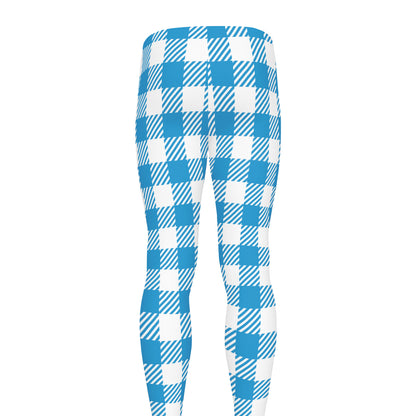 Azure Blue And White Gingham Print Men's leggings