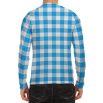 Azure Blue And White Gingham Print Men's Long Sleeve Rash Guard