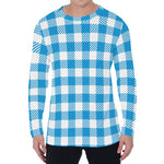 Azure Blue And White Gingham Print Men's Long Sleeve T-Shirt