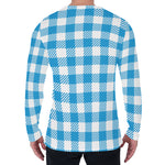 Azure Blue And White Gingham Print Men's Long Sleeve T-Shirt