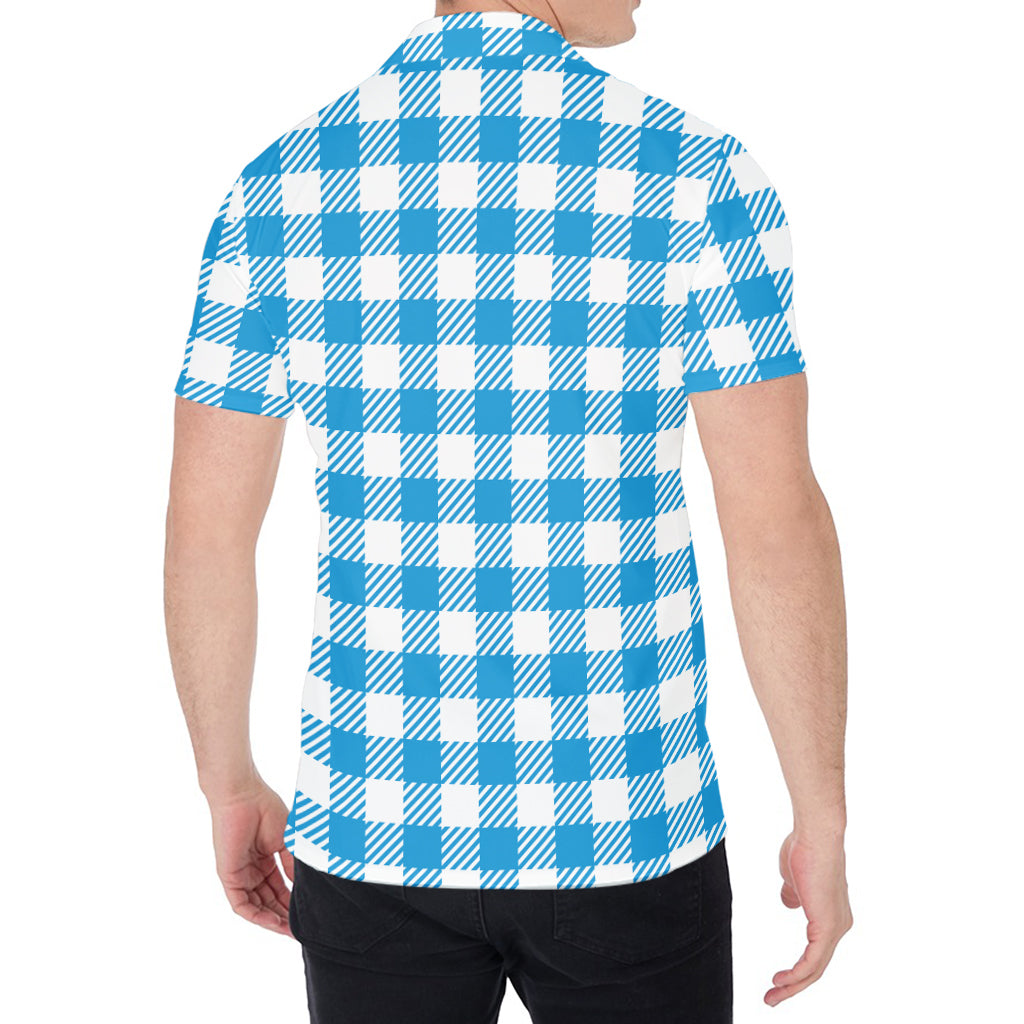 Azure Blue And White Gingham Print Men's Shirt