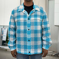 Azure Blue And White Gingham Print Men's Shirt Jacket