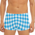 Azure Blue And White Gingham Print Men's Short Boxer Briefs