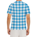 Azure Blue And White Gingham Print Men's Short Sleeve Rash Guard