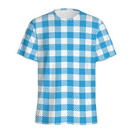 Azure Blue And White Gingham Print Men's Sports T-Shirt