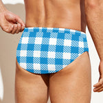 Azure Blue And White Gingham Print Men's Swim Briefs