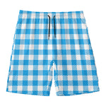 Azure Blue And White Gingham Print Men's Swim Trunks