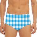 Azure Blue And White Gingham Print Men's Triangle Swim Briefs
