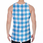 Azure Blue And White Gingham Print Men's Velvet Tank Top