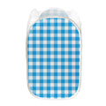 Azure Blue And White Gingham Print Mesh Laundry Hamper