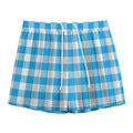 Azure Blue And White Gingham Print Mesh Shorts