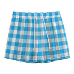 Azure Blue And White Gingham Print Mesh Shorts