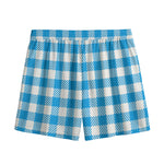 Azure Blue And White Gingham Print Mesh Shorts