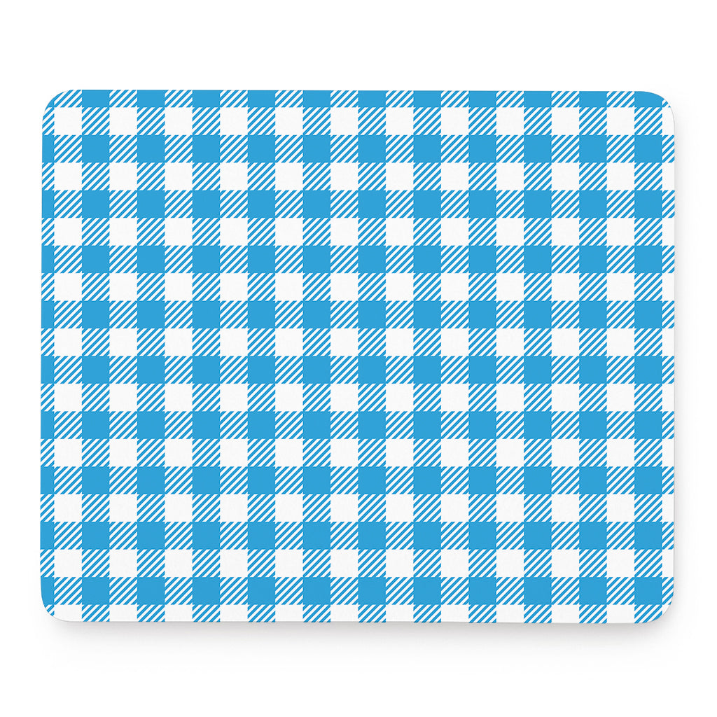 Azure Blue And White Gingham Print Mouse Pad