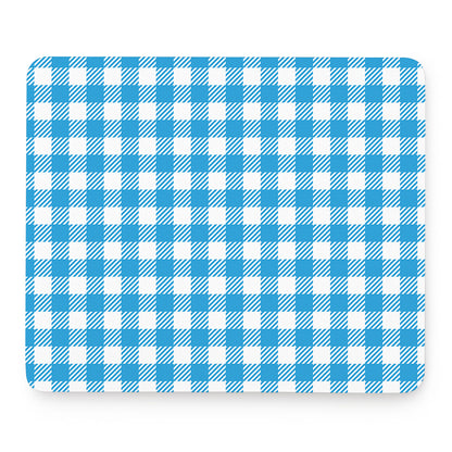 Azure Blue And White Gingham Print Mouse Pad