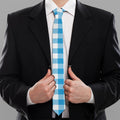 Azure Blue And White Gingham Print Necktie