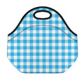 Azure Blue And White Gingham Print Neoprene Lunch Bag